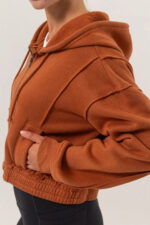 Cropped Zip Up Trendy Seam Detailing Fleece Fall Hoodie Jacket - Image 8