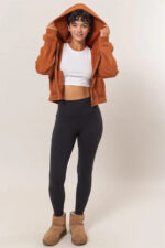 Cropped Zip Up Trendy Seam Detailing Fleece Fall Hoodie Jacket - Image 9