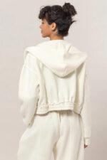 Cropped Zip Up Trendy Seam Detailing Fleece Fall Hoodie Jacket - Image 2