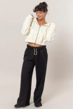 Cropped Zip Up Trendy Seam Detailing Fleece Fall Hoodie Jacket - Image 4