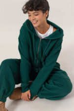 Cropped Zip Up Trendy Seam Detailing Fleece Fall Hoodie Jacket - Image 14