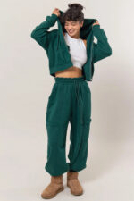 Cropped Zip Up Trendy Seam Detailing Fleece Fall Hoodie Jacket - Image 17