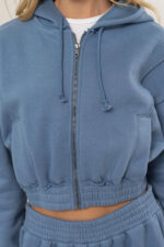 Cropped Zip Up Trendy Seam Detailing Fleece Fall Hoodie Jacket - Image 12
