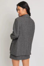 Oversize Tweed Boyfriend Fit Front Pocket Blazer Jacket - Image 2