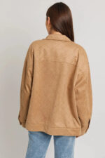 Diamond Quilted Suede Front Zipper Collared Jacket - Image 2