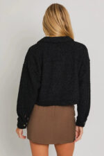 Single Pocket Collared Fuzzy Textured Shacket - Image 4