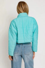 Lightweight Aqua Puff Zip Up Cropped Jacket - Image 2