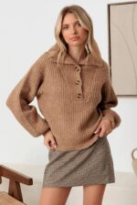 100% Wool Button-Up Neck Pullover Sweater - Image 7