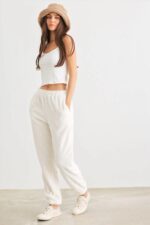 Ivory Fuzzy Knit Two Pocket High Waist Pants /2-2-2 - Image 3