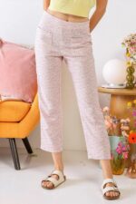 Pink & Cream Chamomile Print Two Pocket High Waist Pants /3-2-1 - Image 2