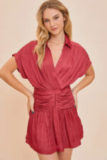 Silky Sunset Ruched Wrap Gathered Waist Mini Dress - Image 4