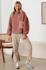 Sherpa Long Sleeve Ribbed Pocket Mock Neck Jacket - Image 6