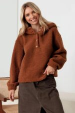 Sherpa Button-Up Two Pocket Hooded Pullover Jacket - Image 8