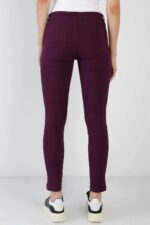 Purple Plum Contrast Button Mid Rise Skinny Pants - Image 2