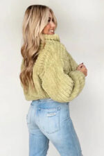 Long Sleeve Zip Up High Collar Cropped Fleece Jacket - Image 2