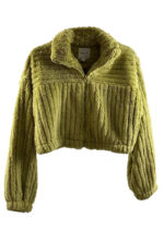 Long Sleeve Zip Up High Collar Cropped Fleece Jacket - Image 4