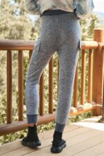 Navy High Waist Cargo Pocket Detail Fuzzy Jogger Sweat Pants - Image 3