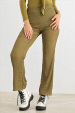 Light Olive Plisse High Waist Lettuce Hem Pants /1-2-2-1 - Image 3