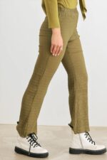 Light Olive Plisse High Waist Lettuce Hem Pants /1-2-2-1 - Image 5