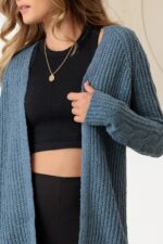 Open Front Cable-Knit Long Sleeve Cardigan - Image 3
