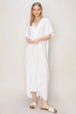 Breezy Elegant V-Neck Dolman Sleeves Beach Coverup Kaftan Dress - Image 2