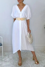 Breezy Elegant V-Neck Dolman Sleeves Beach Coverup Kaftan Dress