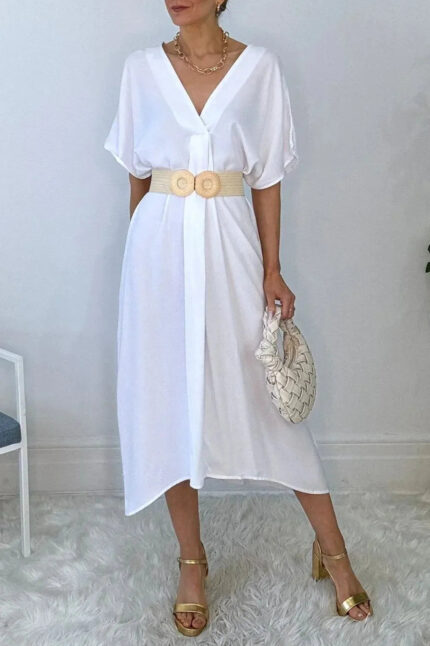 Breezy Elegant V-Neck Dolman Sleeves Beach Coverup Kaftan Dress