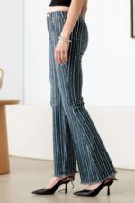 Mid Waist Stripe Flare Denim Jeans - Image 4