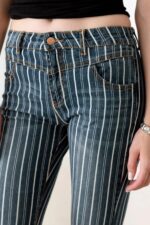 Mid Waist Stripe Flare Denim Jeans - Image 9