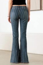Mid Waist Stripe Flare Denim Jeans - Image 2