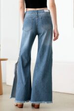 Blue Side Slit Wide Leg Destroyed Jeans - Image 2