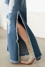 Blue Side Slit Wide Leg Destroyed Jeans - Image 5