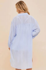 Striped Pattern Long Sleeve Oversized Cover Up Shirt - Image 2
