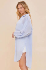 Striped Pattern Long Sleeve Oversized Cover Up Shirt - Image 3