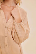 Striped Pattern Long Sleeve Oversized Cover Up Shirt - Image 11