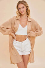 Striped Pattern Long Sleeve Oversized Cover Up Shirt - Image 10