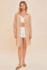 Striped Pattern Long Sleeve Oversized Cover Up Shirt - Image 12