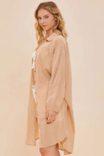 Striped Pattern Long Sleeve Oversized Cover Up Shirt - Image 9