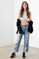Blue Back And Front Distressed Straight Jeans - Image 8