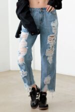 Blue Back And Front Distressed Straight Jeans - Image 7