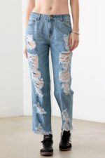 Blue Back And Front Distressed Straight Jeans - Image 4