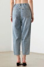 Light Blue Wash Barrel Leg High Waist Distressed Jeans - Image 3