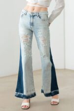 Tow Color Acid Wash Flare Denim Jeans - Image 3