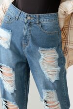 Destroyed High Waist Mom Style Fit Jeans - Image 4