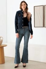 Mid Waist Stripe Flare Denim Jeans - Image 11