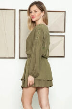 Boho Western Long Sleeve Embroidered Back Front Button Tiered Mini Dress - Image 3