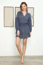 Boho Western Long Sleeve Embroidered Back Front Button Tiered Mini Dress - Image 8