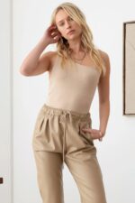 Faux Leather Drawstring Ankle Pants - Image 5