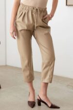 Faux Leather Drawstring Ankle Pants - Image 6
