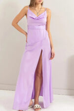 Satin Belted Side Slit Sleeveless Maxi Gown Dress - Image 5